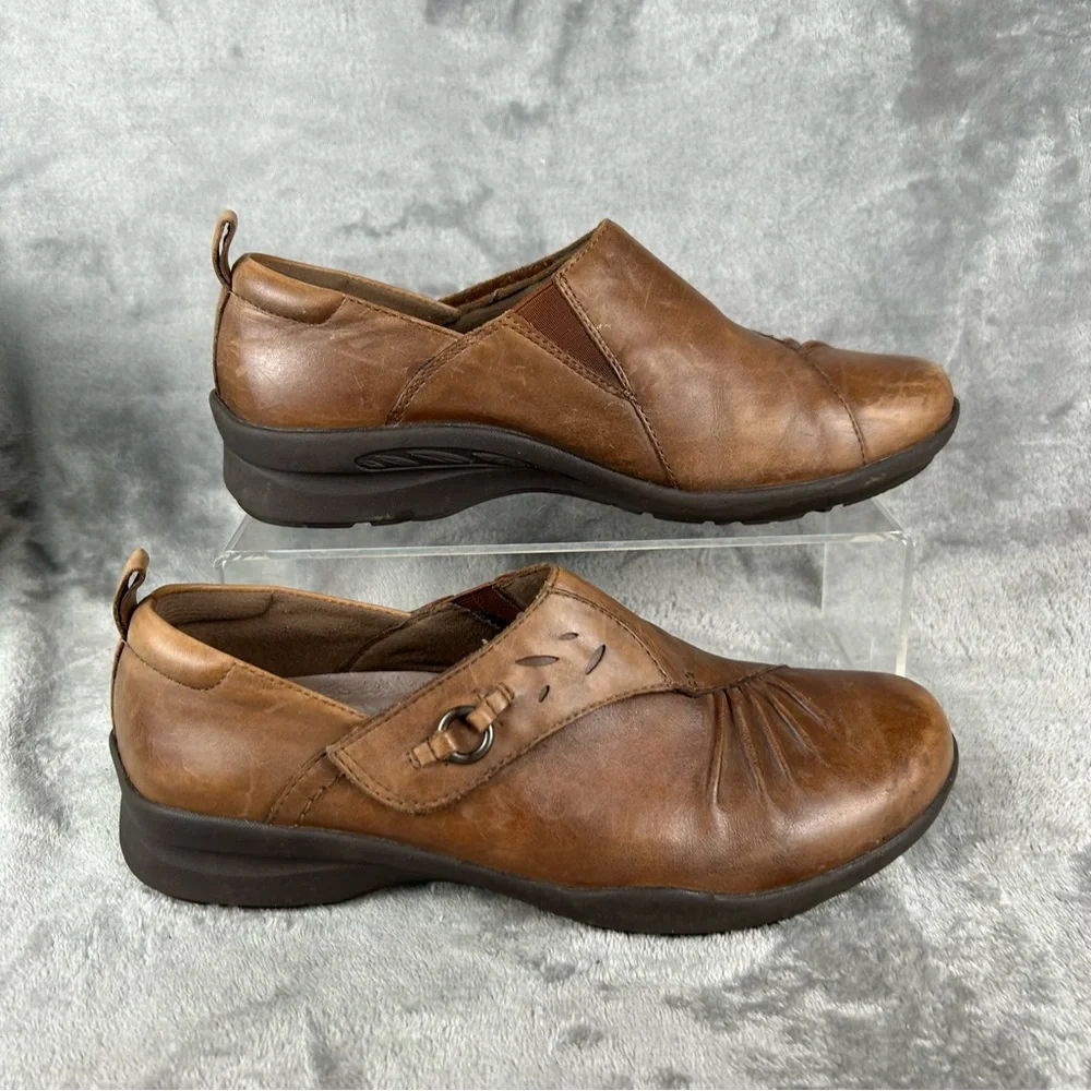 Earth Amity Loafers Womens 7.5 Brown Leather Comfort Flats‎ Shoes Adjust Strap
